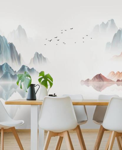 blue and white oriental mural called Blue Chinese Landscape for bedrooms, living rooms and dining rooms blue and white oriental mural called Blue Chinese Landscape for bedrooms, living rooms and dining rooms