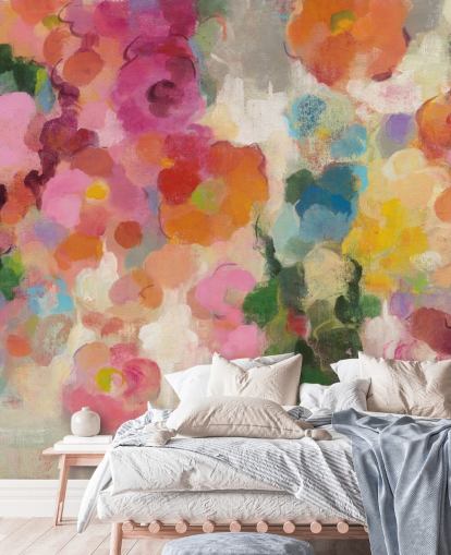 Peinture murale colorée de jardin avec des fleurs Peinture murale colorée de jardin avec des fleurs