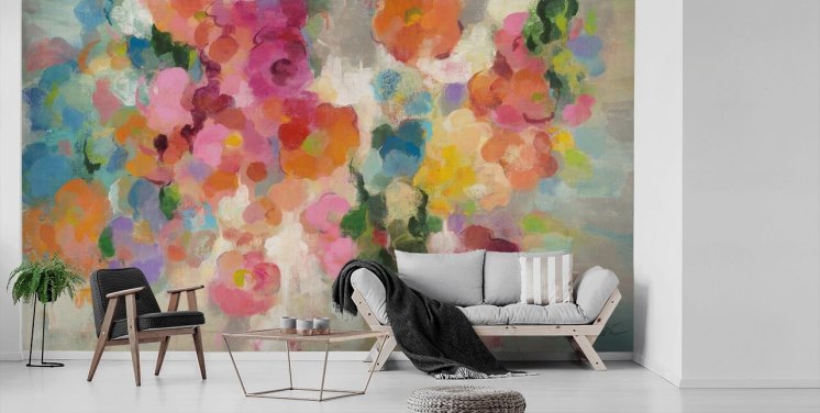 Colorido mural de jardín con flores