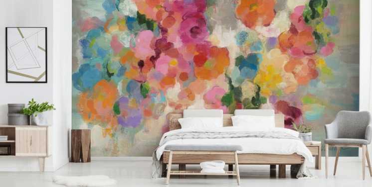 Colorido mural de jardín con flores