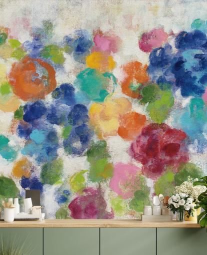 Färgglada blommiga väggmålningar Färgglada blommiga väggmålningar
