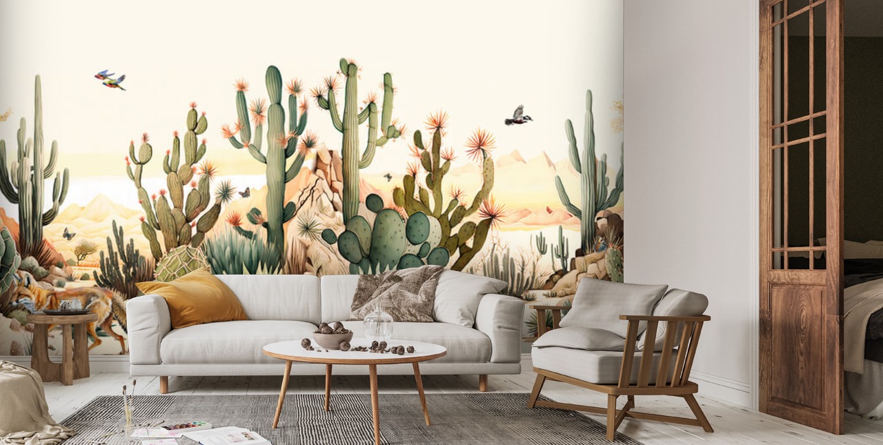 Desert Cacti Wallpaper Mural | Wallsauce US