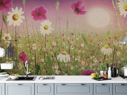 daisies and cosmos flowers wall mural