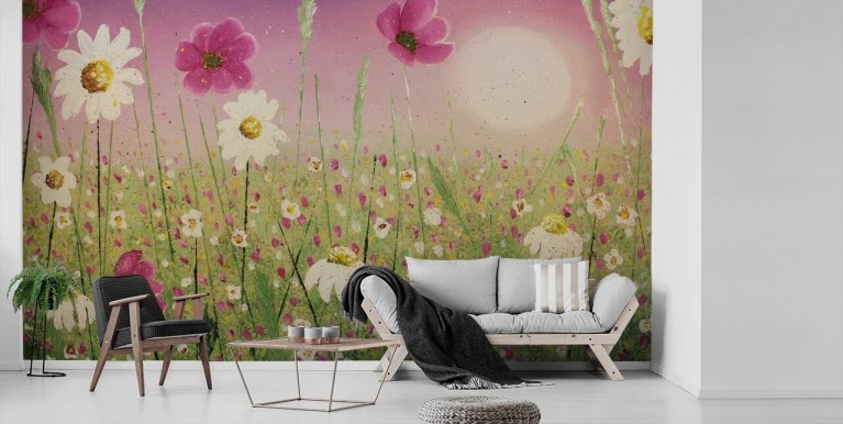 Papel pintado 3D de flores de margarita gris cálido, papel tapiz  fotográfico de paisaje, pinturas decorativas, adecuado para sala de estar y