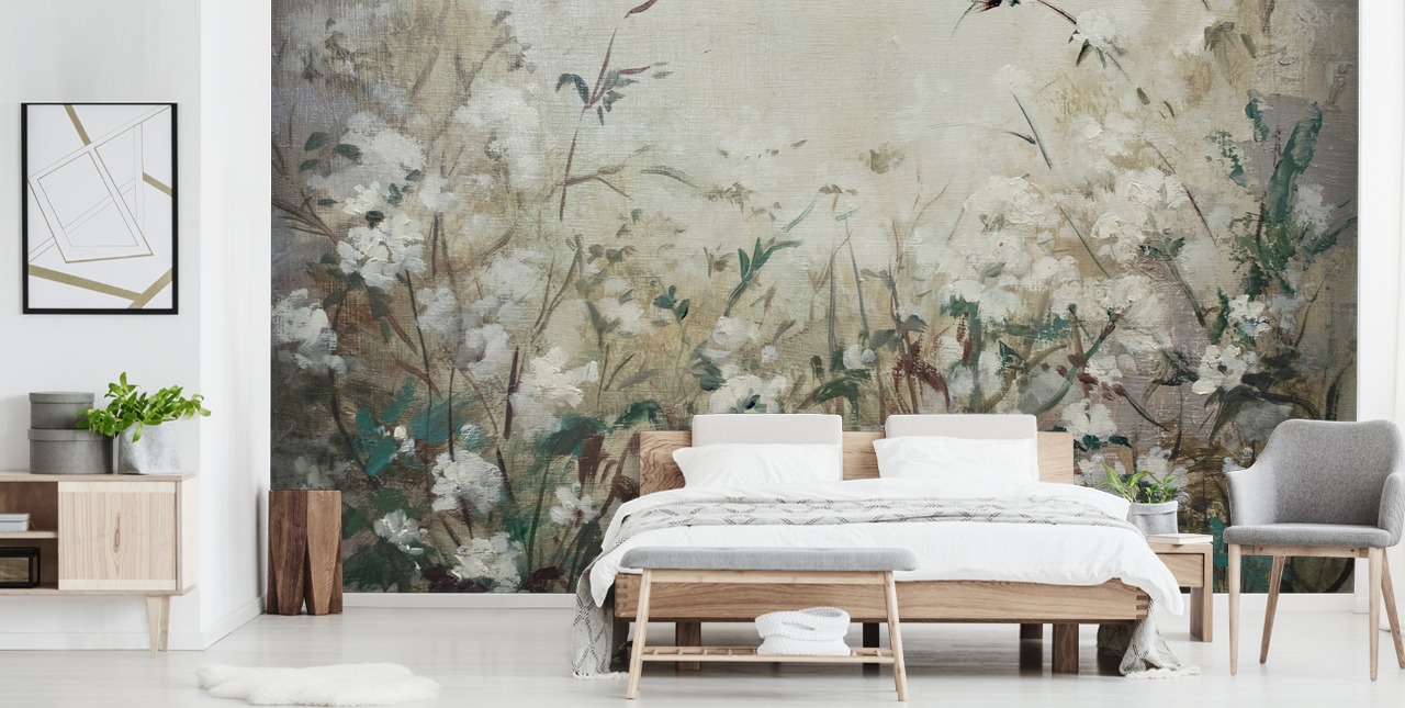 abstract autumn meadow mural