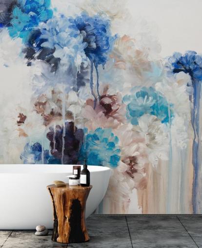 abstrakt blå blomstermaleri abstrakt blå blomstermaleri