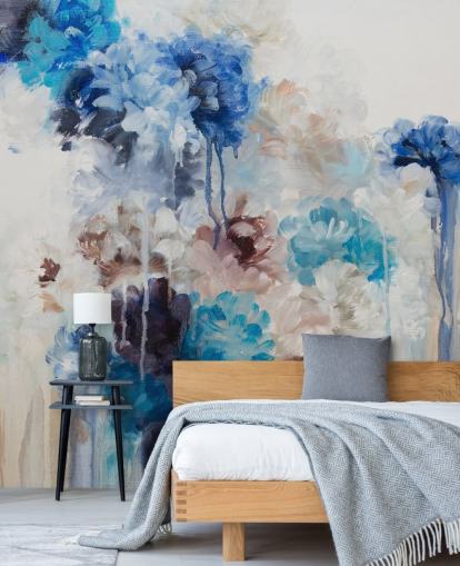 abstract blue floral mural abstract blue floral mural