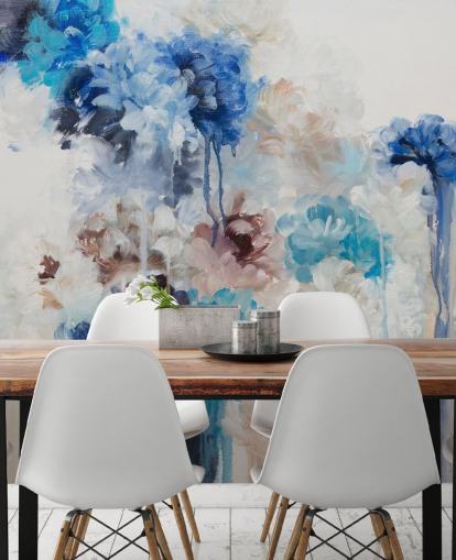 peinture murale florale bleue abstraite peinture murale florale bleue abstraite