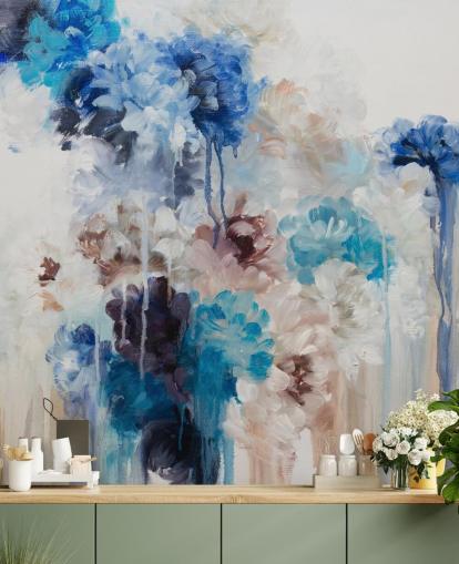 peinture murale florale bleue abstraite peinture murale florale bleue abstraite