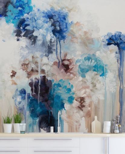 peinture murale florale bleue abstraite peinture murale florale bleue abstraite