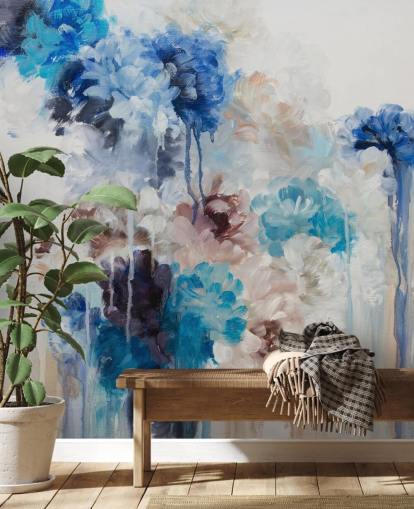 abstraktes blaues Blumenwandbild abstraktes blaues Blumenwandbild