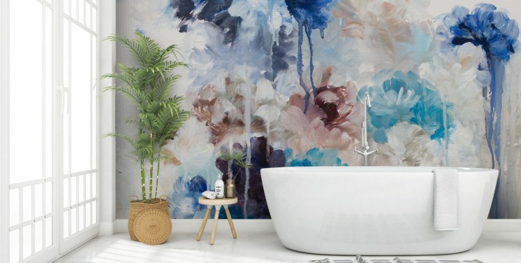 mural floral azul abstracto