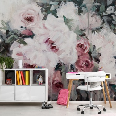 papel pintado floral rosa rubor