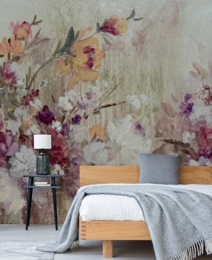 neutralt blomstertapet vægmaleri neutralt blomstertapet vægmaleri