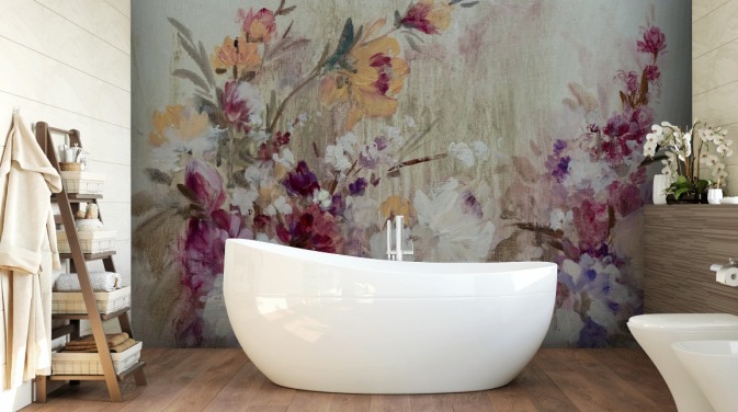 nøytral floral tapet veggmaleri