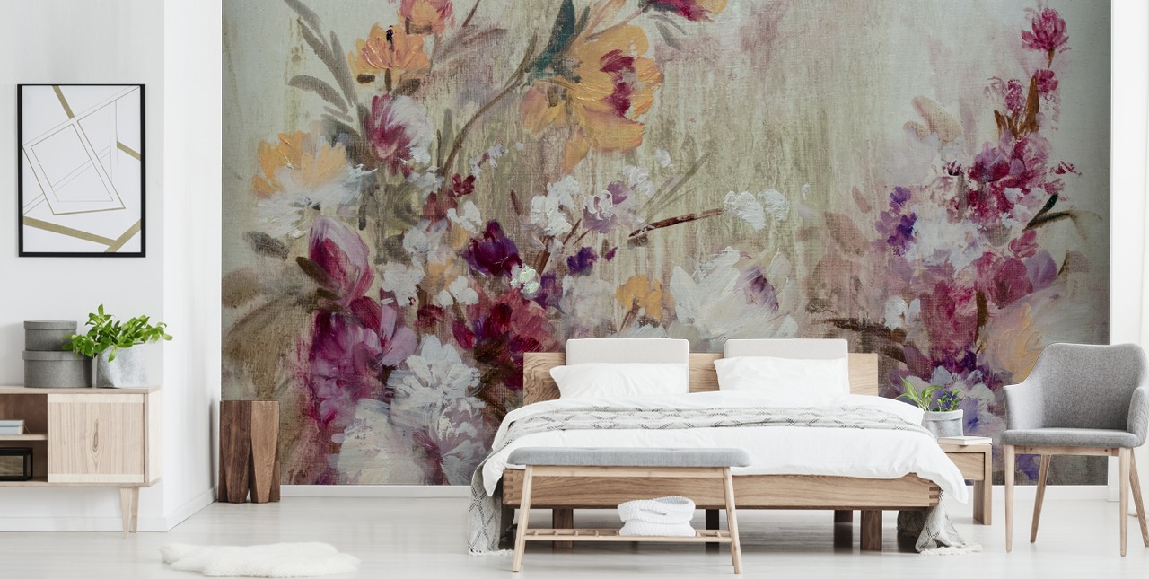 neutral floral wallpaper mural