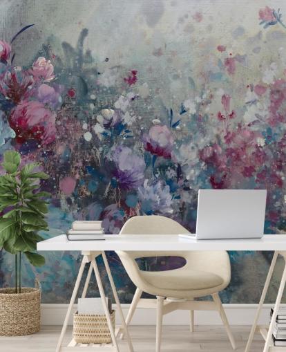 blaues und lila Blumentapetenwandbild blaues und lila Blumentapetenwandbild