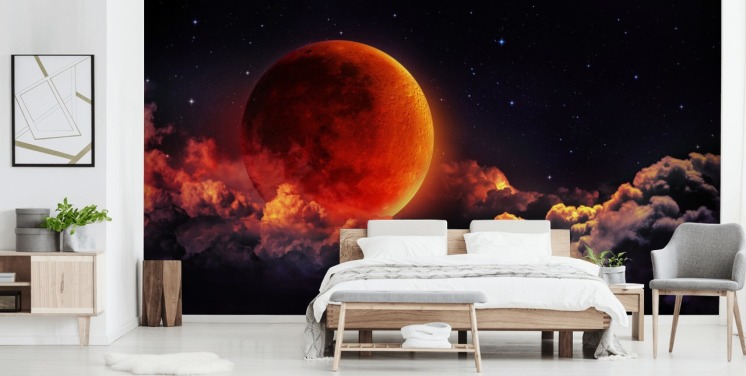 Glødende Orange Moon Veggmaleri