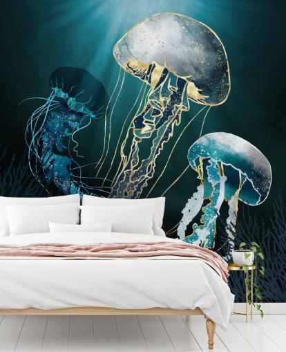 blå vandmænd tapet vægmaleri blå vandmænd tapet vægmaleri