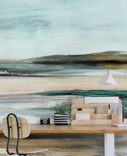 blauwe en groene abstracte muurschildering blauwe en groene abstracte muurschildering