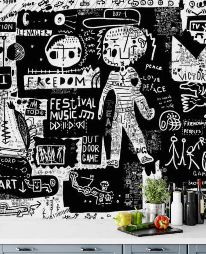 black and white customisable graffiti wallpaper called Graffiti - Black and White for teen's bedroom black and white customisable graffiti wallpaper called Graffiti - Black and White for teen's bedroom