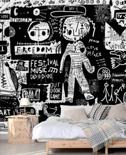 zwart-wit aanpasbaar graffitibehang genaamd Graffiti - Zwart-wit voor de tienerkamer zwart-wit aanpasbaar graffitibehang genaamd Graffiti - Zwart-wit voor de tienerkamer