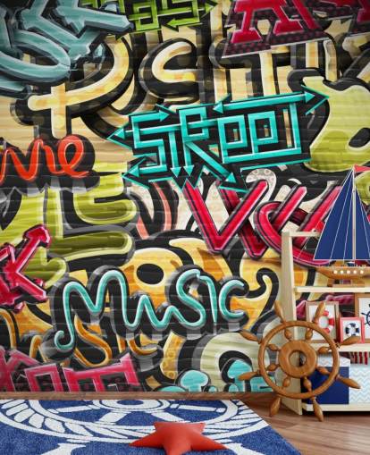fargerikt tilpasset graffiti tapet veggmaleri kalt Graffiti - Street for tenåringens soverom fargerikt tilpasset graffiti tapet veggmaleri kalt Graffiti - Street for tenåringens soverom
