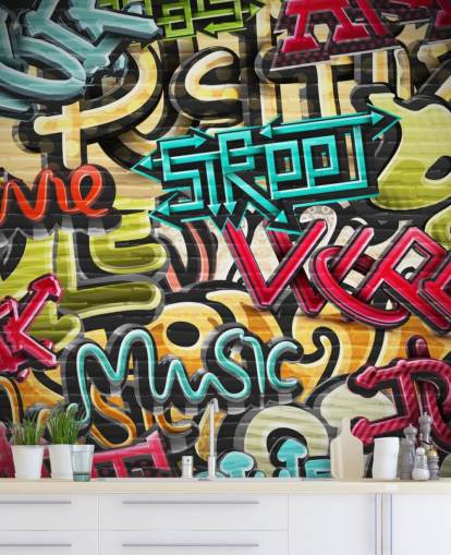 colourful custom graffiti wallpaper mural called Graffiti - Street for teen's bedroom colourful custom graffiti wallpaper mural called Graffiti - Street for teen's bedroom