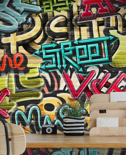 mural colorido de papel de parede de grafite personalizado chamado Graffiti - Rua para quarto de adolescente mural colorido de papel de parede de grafite personalizado chamado Graffiti - Rua para quarto de adolescente