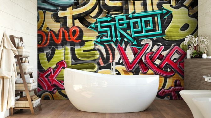 färgglad anpassad graffiti tapet väggmålning kallad Graffiti - Street för tonåringens sovrum