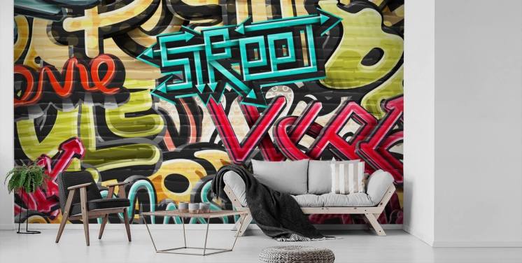 colourful custom graffiti wallpaper mural called Graffiti - Street for teen's bedroom
