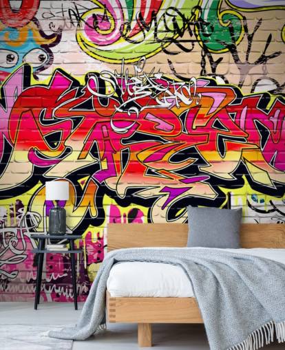 pink, orange and yellow custom graffiti wallpaper mural called Graffiti Wall for kid's bedrooms pink, orange and yellow custom graffiti wallpaper mural called Graffiti Wall for kid's bedrooms