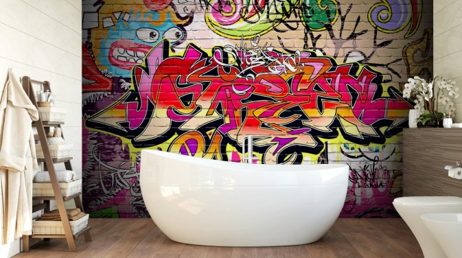 pink, orange and yellow custom graffiti wallpaper mural called Graffiti Wall for kid's bedrooms