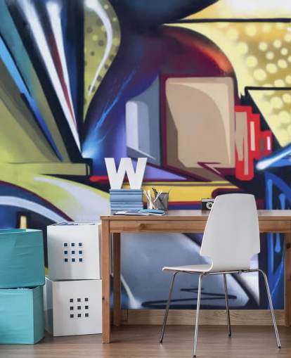 blue and gold customisable graffiti wallpaper mural called Graffiti Zone for bedrooms blue and gold customisable graffiti wallpaper mural called Graffiti Zone for bedrooms