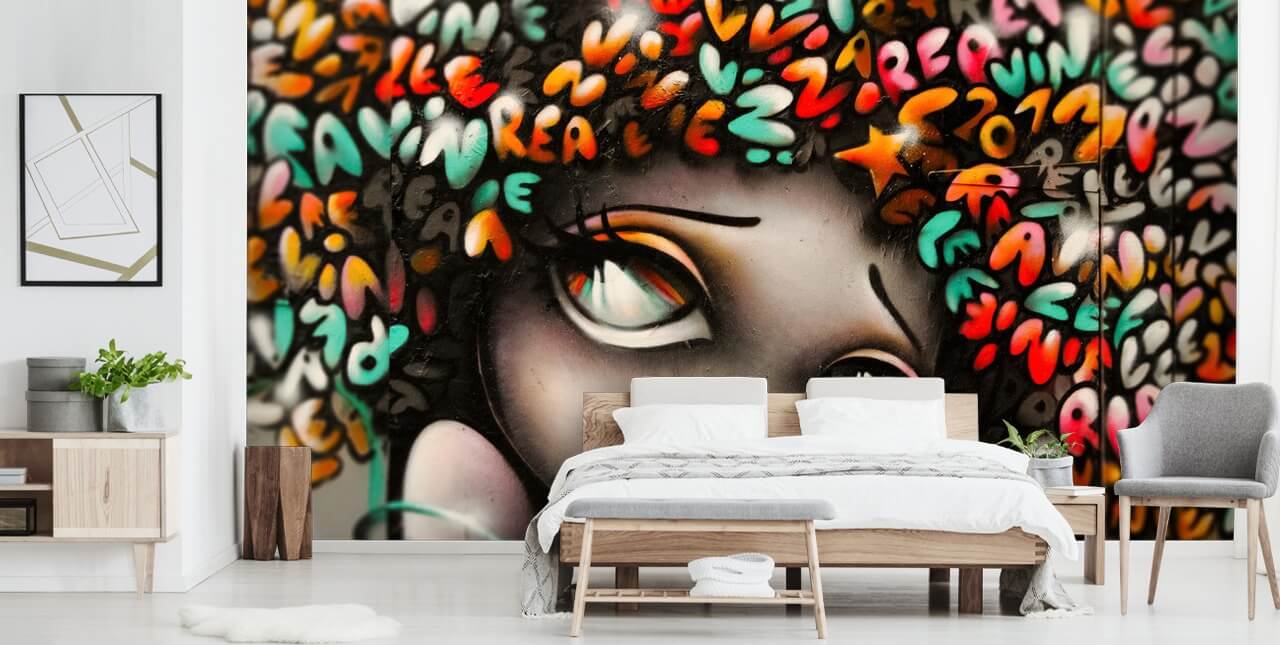 colourful street art wallpaper mural called Word Head Graffiti for bedrooms and businesses