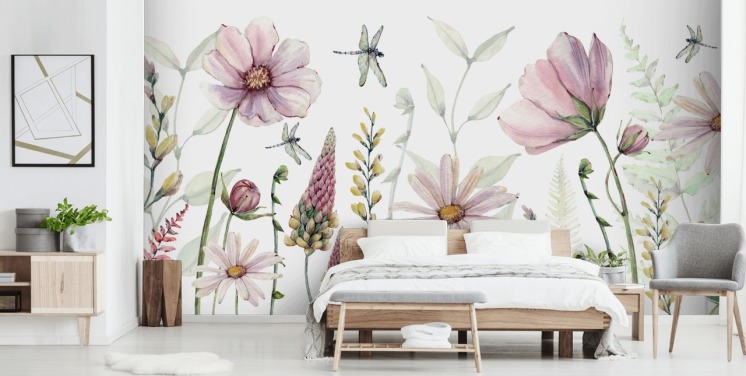pink growing flowers wall mural