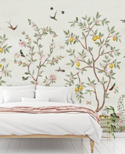 carta da parati murale con albero di limone, chinoiserie carta da parati murale con albero di limone, chinoiserie