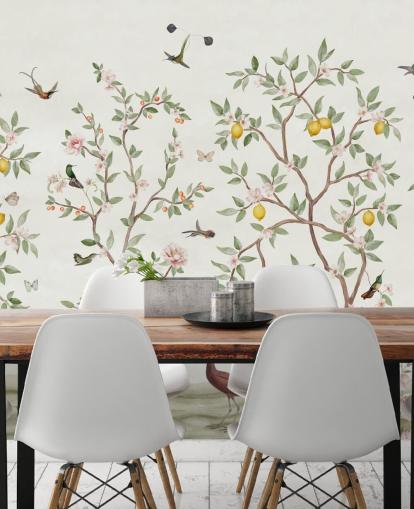lemon tree chinoiserie wallpaper mural lemon tree chinoiserie wallpaper mural