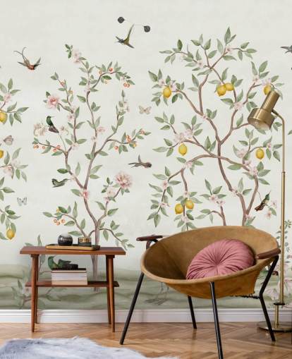 lemon tree chinoiserie wallpaper mural lemon tree chinoiserie wallpaper mural