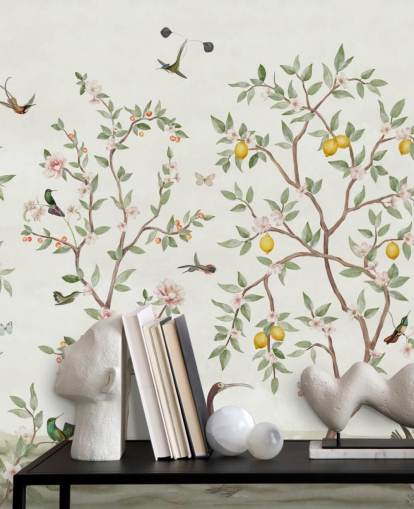 carta da parati murale con albero di limone, chinoiserie carta da parati murale con albero di limone, chinoiserie