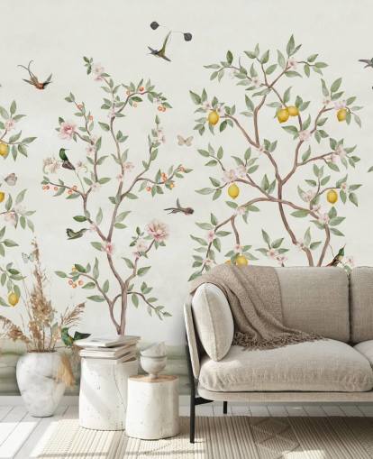citronträd chinoiserie tapetväggmålning citronträd chinoiserie tapetväggmålning