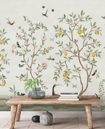 lemon tree chinoiserie wallpaper mural lemon tree chinoiserie wallpaper mural