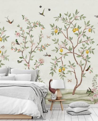 lemon tree chinoiserie wallpaper mural lemon tree chinoiserie wallpaper mural