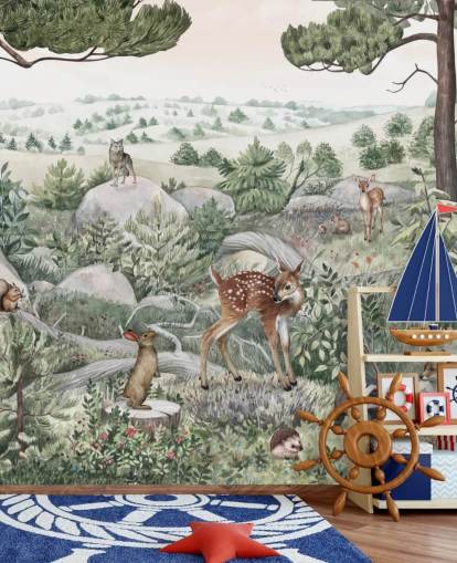 mural de vida silvestre para niños con animales lindos mural de vida silvestre para niños con animales lindos