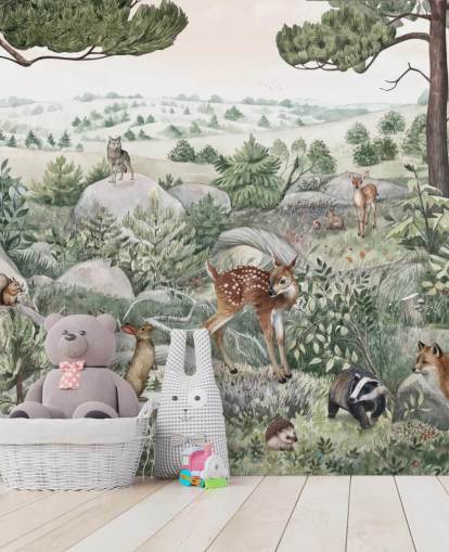 Wildtier-Wandbild für Kinder mit niedlichen Tieren Wildtier-Wandbild für Kinder mit niedlichen Tieren