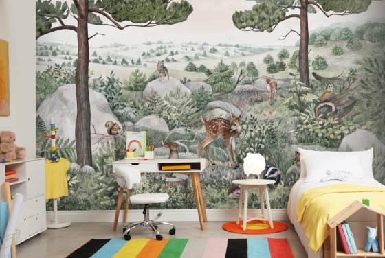 kids wildlife mural with cute animals