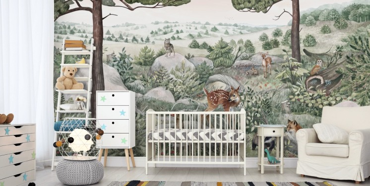 kids wildlife mural with cute animals