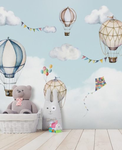 schattige muurschildering met heteluchtballon schattige muurschildering met heteluchtballon