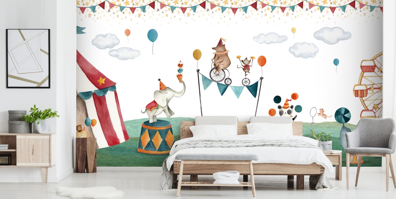 schattige muurschildering met circus