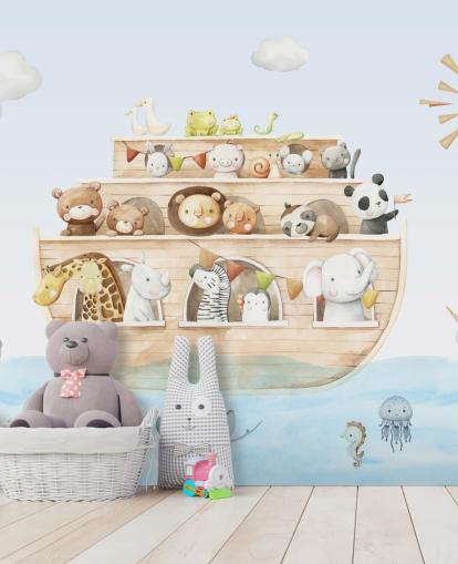 behangmuurschildering met dieren van Noah behangmuurschildering met dieren van Noah
